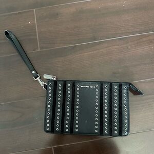 Michael Kors Black Clutch with Silver Eyelets